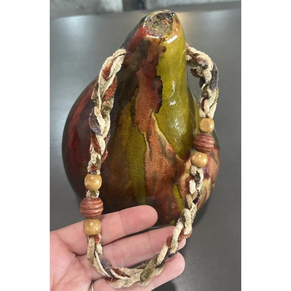 Handpainted Gourd Birdhouse Hanging Decor Earth Tones